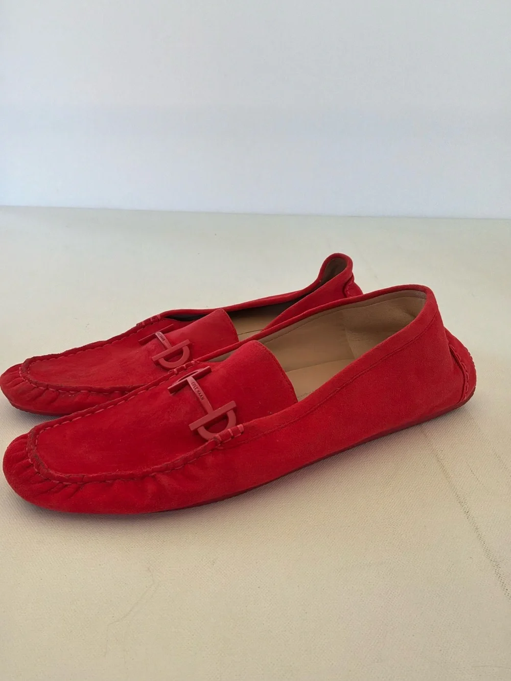 Cole Haan Red Suede Slip-On Loafers with Metal Bit